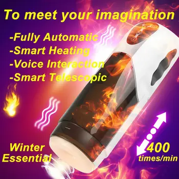 Real Pussy Aircraft Cup Male Automatic Telescopic Sucking Heating Blowjob Masturbator Cup Vagina Fast Orgasm Machine Men Sex Toy 2