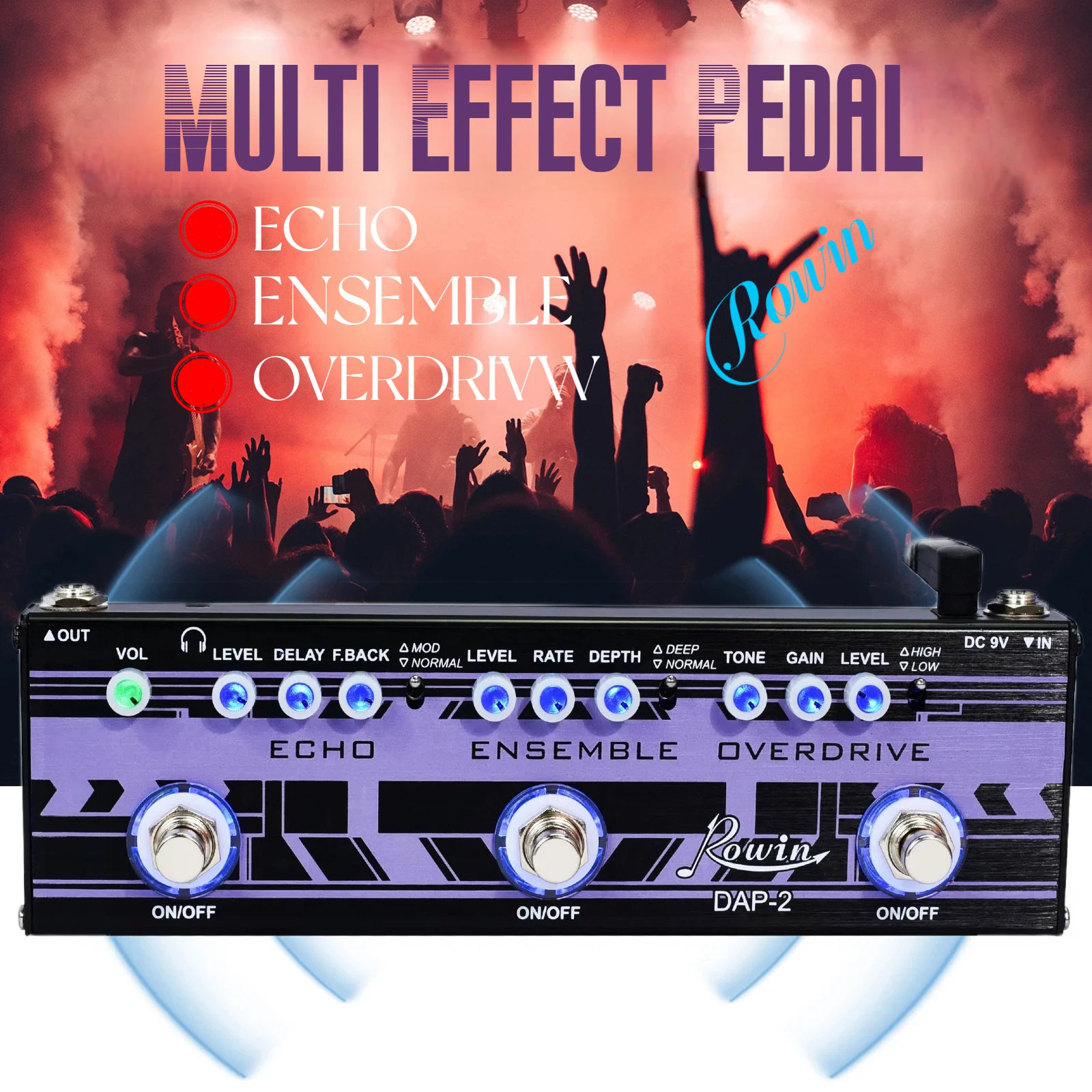 Guitar Multi Effect Pedal 3 in 1 Effector Echo Ensemble OverDrive Multi-effects Pedals for Electric Guitar Bass Rowin