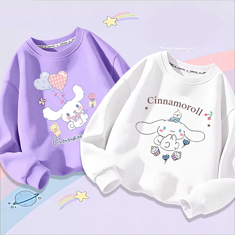 

Sanrio Long Sleeved T-Shirt for Girls Cinnamoroll Anime Korean Style Kids Lapel Sweatshirts Cute Clothes Sweaters Pullovers Tops