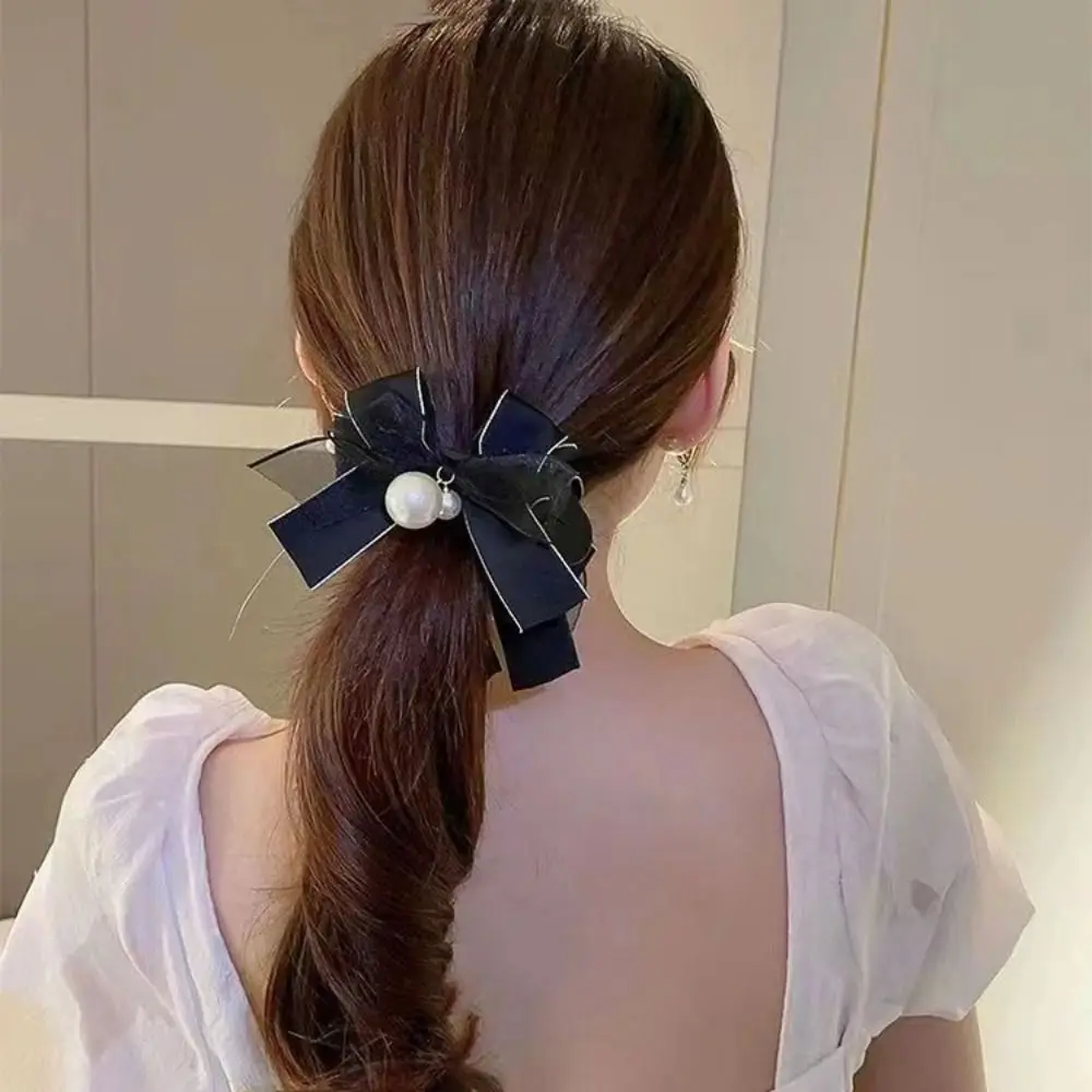 

Korean Vintage Pearl Mesh Bowknot Banana Clip Curly Long Straight Short Hair Claw Ponytail Holder Hairpin Hair Accessories