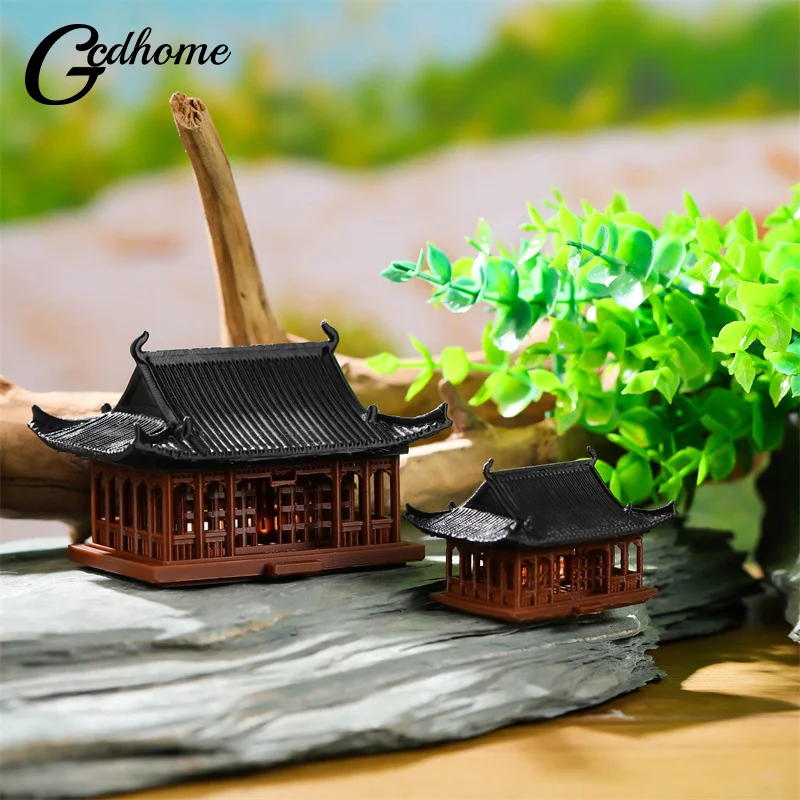 Miniature Pavilion Figurine Bonsai Nament Garden Decor Micro Landscape Statue Gazebo Model Zen Garden Supplies Yard Rockery