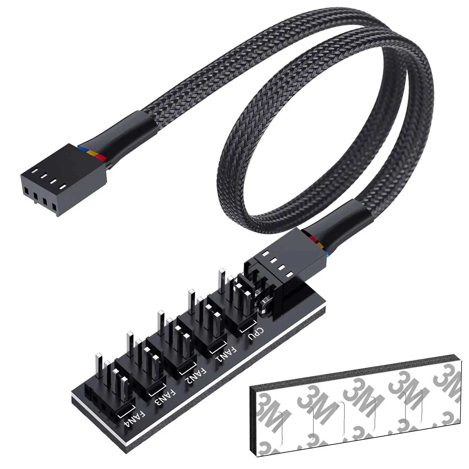 4Pin PWM 1-5 Way Fan Hub Splitter with Braided Cable, 3/4-Pin Compatible for CPU