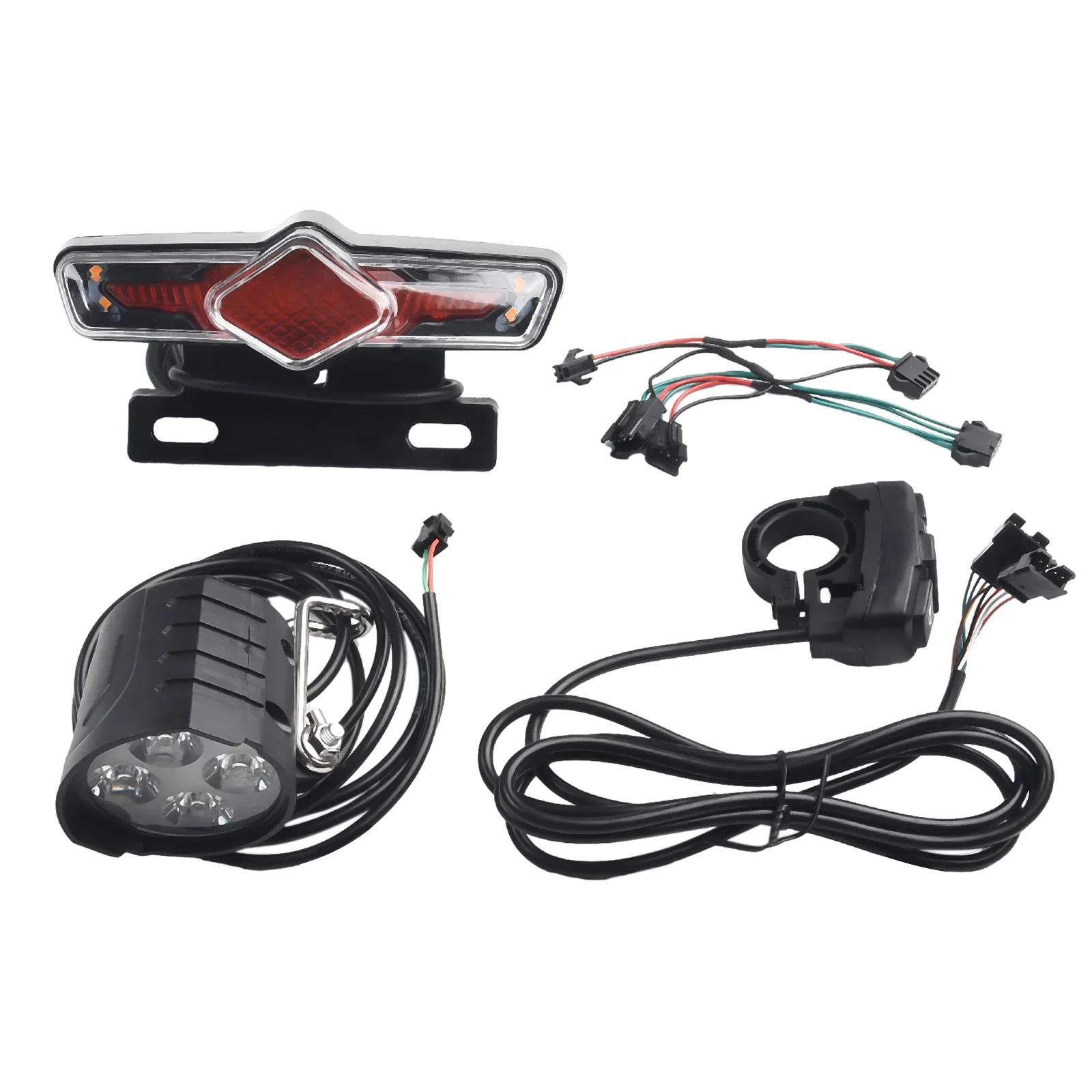 Set Luci Anteriori e Posteriori per E-Bike 12-72V, Lampada per Portapacchi con Clacson e Faro, Interruttore per Bicicletta Elettrica, Accessori per E-bike - immagine 2