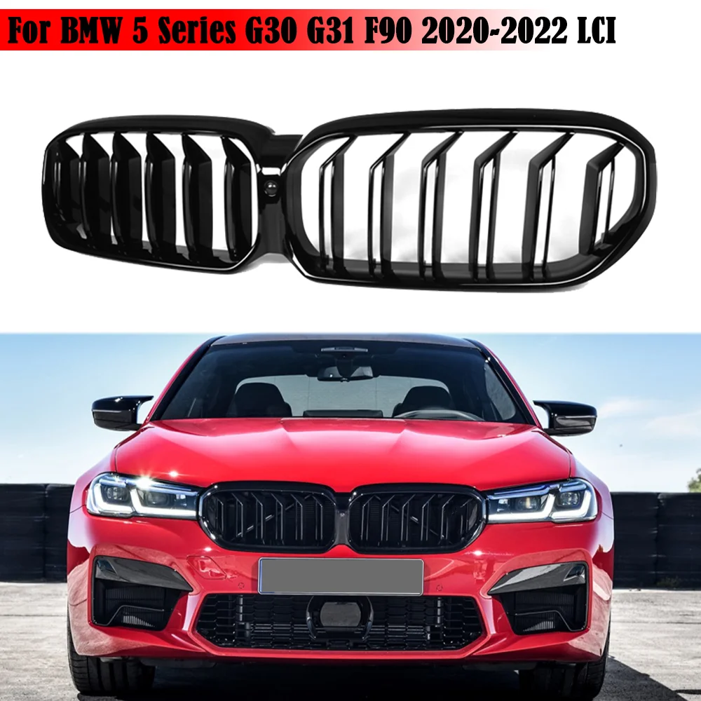 

Car Glossy Black Front Bumper Double 2 Slat Kidney Grilles For BMW 5 Series G30 G31 F90 M5 Facelifted 2020 - 2022 Car Styling