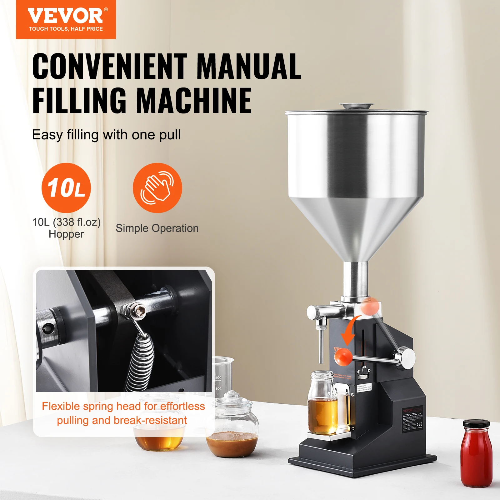 SucceBuy A03 5-50ml/5-100ml Manual Liquid Filling Machine Paste Bottle Filler Adjustable with Hopper for Juice Shampoo Honey 2