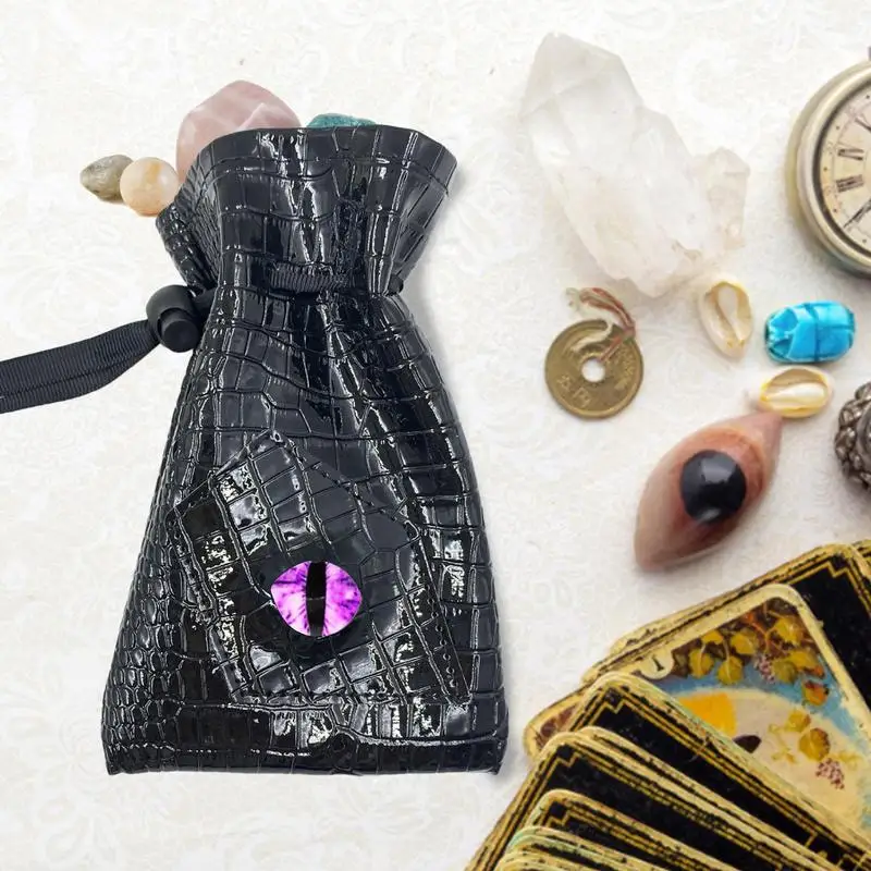PU Leather Dice Bag Dragon Eye Pattern PU Leather Dice Storage Pouch Dice Container Embossed Games Accessories Drawstring Coins