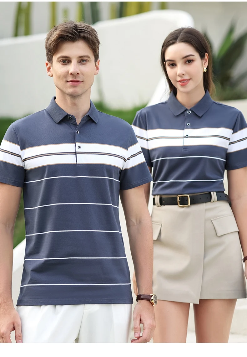 Summer men's polo shirt pure cotton short sleeved T-shirt thin striped business casual breathable wrinkle resistant top 20 Sf245f6ff825d4bf8be54c86220e1a79ac
