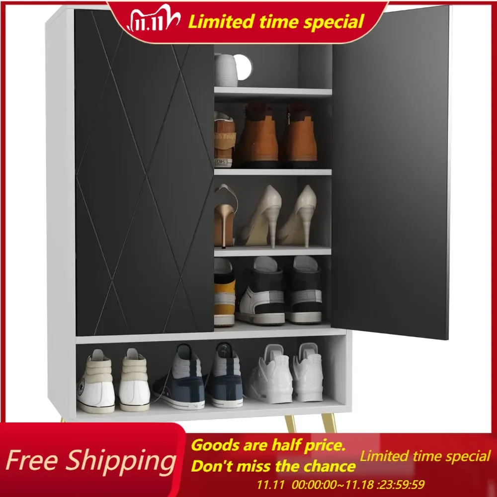 Shoe Cabinet,15 Pairs Shoe Rack Organizer Cabinet,Black Storage Cabinet for Narrow Entryway Closet