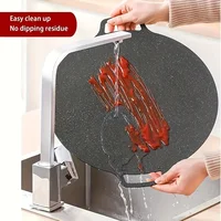 Non-Stick Roasting Korean BBQ Round Pan Cast Iron Double Handled Crepe Pan Round Griddle Grill Pan for BBQ Griddle with Handle 6