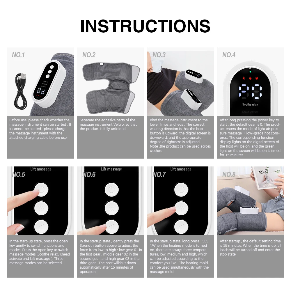 1 Pair Electric Heating Leg Massager Airbags Calf Massage Hot Compress 3 Modes 3 Gears Relax Muscle Fatigue USB Rechargeable 11
