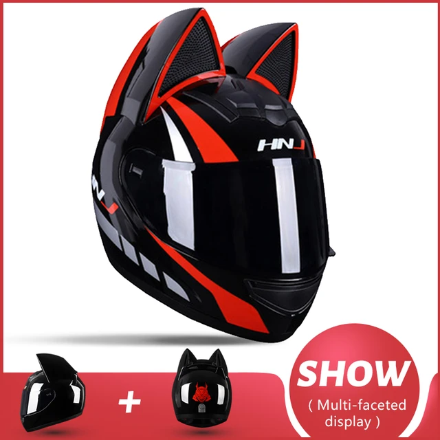 Gato Orelha Bluetooth Motocicleta Capacete Girl Feminina Face