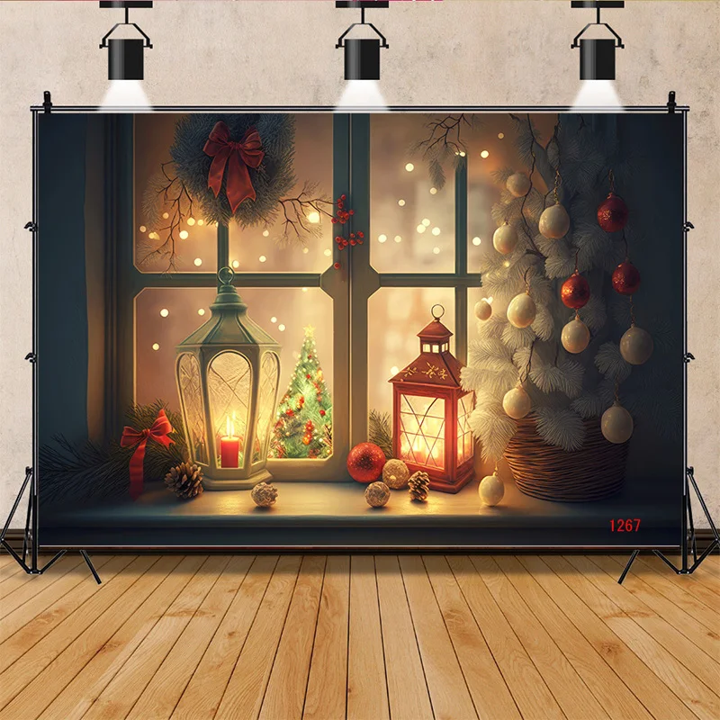 

SHENGYONGBAO Christmas Day Decoration Photography Backdrops Gift Box With Bows Snowflake Window Indoor Studio Background WW-26