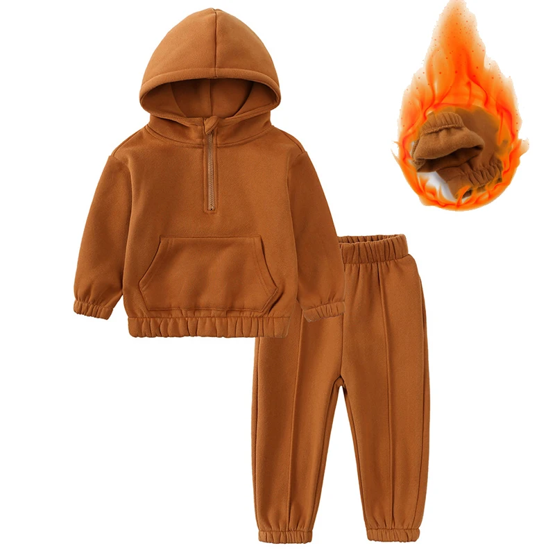 2-12 years old Kids Clothing Set Winter Fleece Sweater Hooded Plush Sportswear