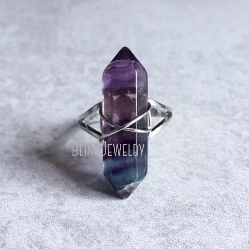 

Fluorite Crystal Wire Wrapped Ring Terminated Point Stone Healing Crystals Chakra Stones Boho Hippie Bohemian Reiki