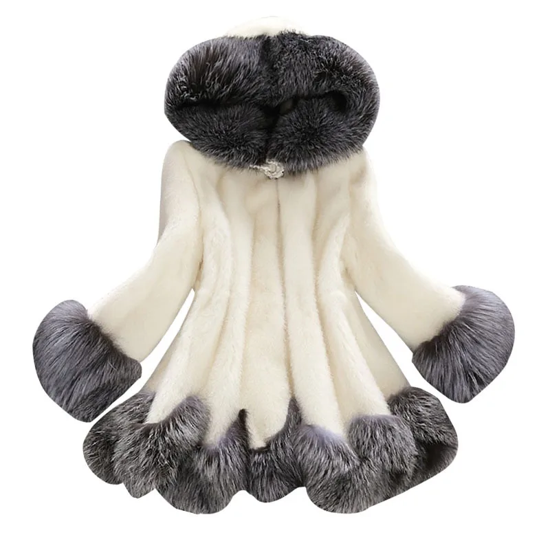 S-6XL Good Quality Thick Long Faux Fox Fur Mink Velvet Coat Winter Warm Slim Plush Streetwear Women Overcoat With Trim Hood Hat