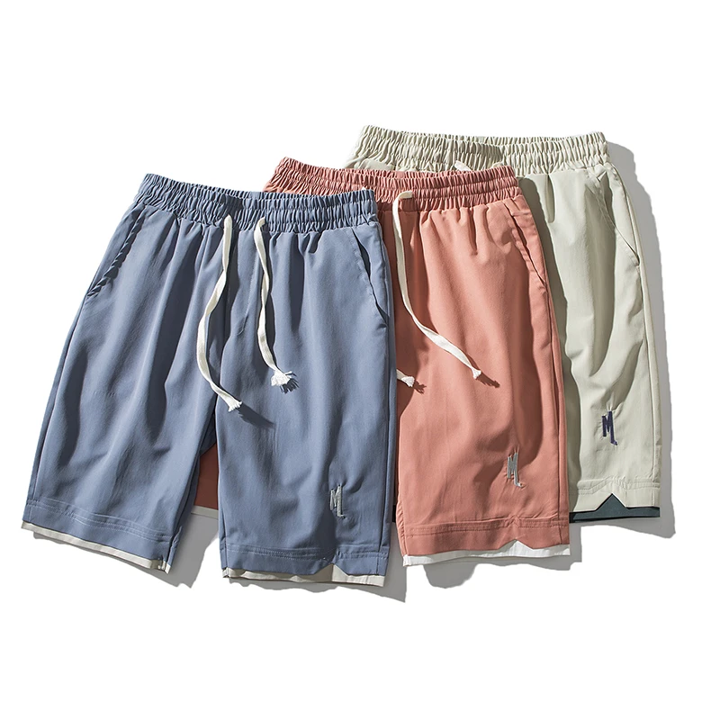 

2023 Summer Men's Shorts Loose Casual Basketball Sports Shorts Beach Pants Fashion Male Solid Color Dry Ice Silk Shorts