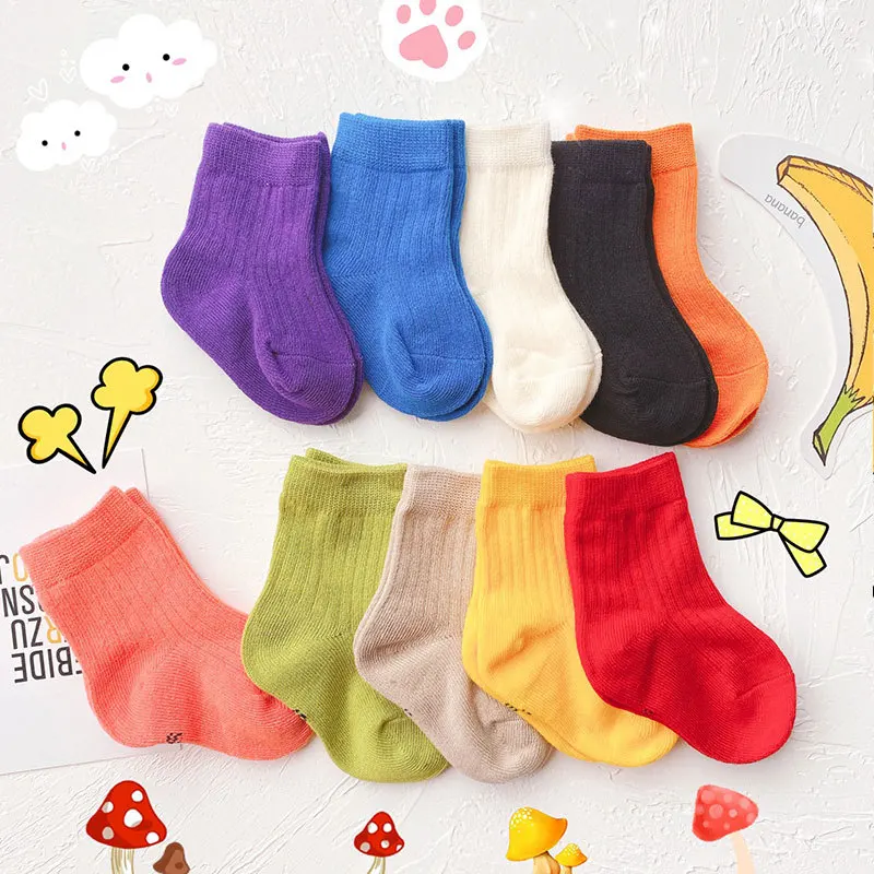 0-6Y New Kids Solid Candy Color Socks 100% Cotton Soft Socks for Boys Girls Slouch Children Infant Toddler Socks