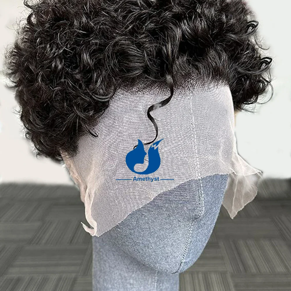 Short Natural Kinky Curly Male Pixie Cut 13x6 Lace Front Bob Wig Human Hair Preplucked Full Lace Bleached Knots Wig Remy Hair