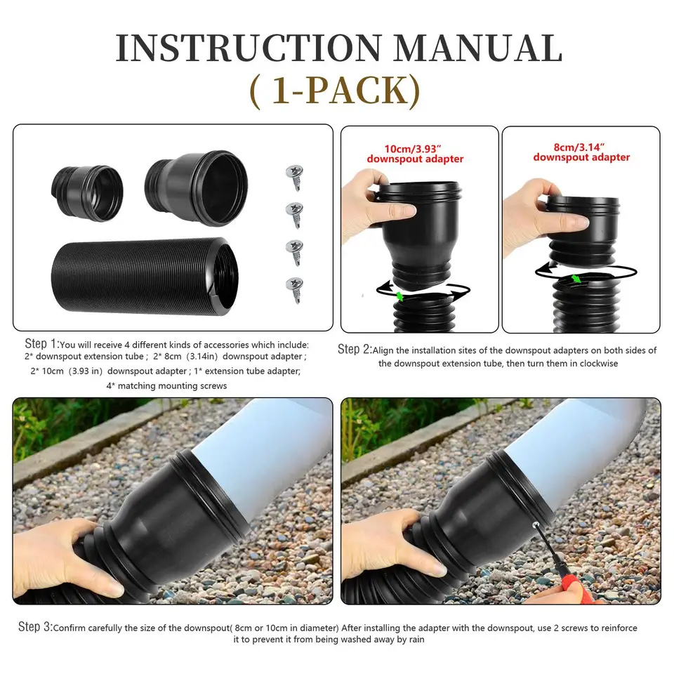 Estensione Tubo Grondaia Flessibile - Regolabile Da 20 A 59 Pollici, In PE E ABS, Per Allontanare L’acqua Piovana - 8
