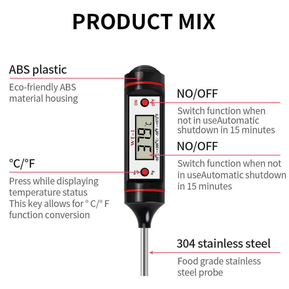 300℃ Digital Food Thermometer For Meat Kitchen Cooking Water Milk Food Probe Temperature Meter BBQ Electronic Oven Tool 5