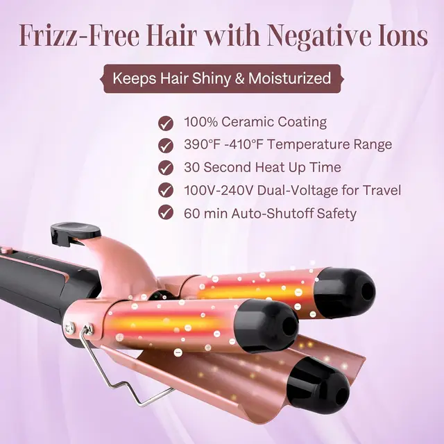 Curling Iron Set 5-in-1 Hair Curler with 3 Barrel Hair Crimper, Hair Straightener - Waver Heating Styling Tools for Women 4
