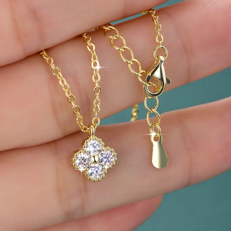 OXTAO Halskette mit vierblättrigem Blumen-Moissanit-Anhänger und zertifizierter 14K Gold-Filled-Halskette, 3 mm, D-Farbe, Damenschmuck, Geschenke – Detail 11