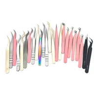 Eyelash Tweezers Volume False Lash Application Tool Pink Fiber Tips Tweezers| Gold Silver Non-Slip Grip  Professional Tweezers 1