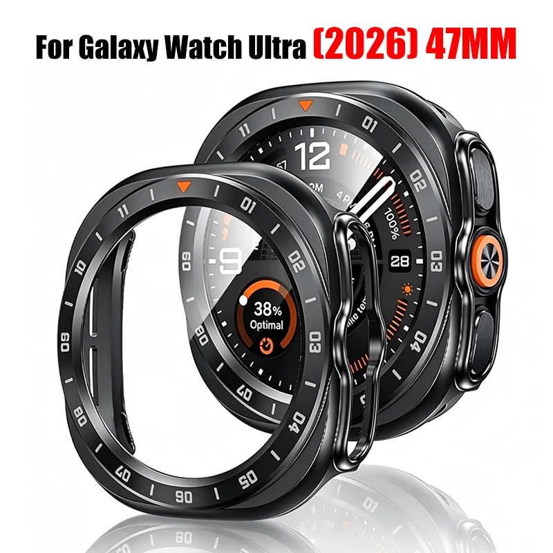 Shockproof Tempered Glass Protective Watch Case - Hard PC Bumper Cover