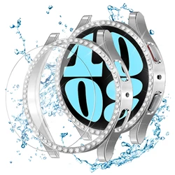 Bling Diamond Glass and Case Set with Screen Protector - Luxury Watch Accessory Cover for Galaxy watch 4 40mm (Silver)