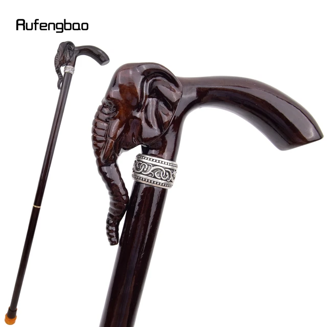 Elephant Brown Wooden Fashion Walking Stick Decorative Vampire Cospaly Party Wood Walking Cane Halloween Mace Wand Crosier 90cm