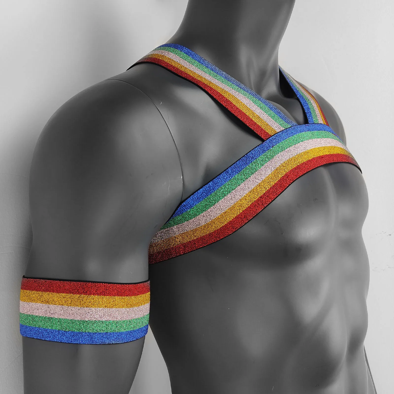 Sexy Body Bondage Cage Harness For Men Rainbow Pride Elastic_voghion.com