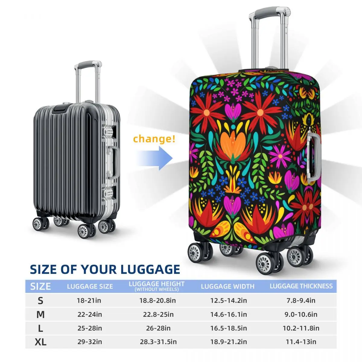 Fashion Colourful Floral Mexican Flowers Luggage Cover Protector Elastic Travel Suitcase Covers luggage cover