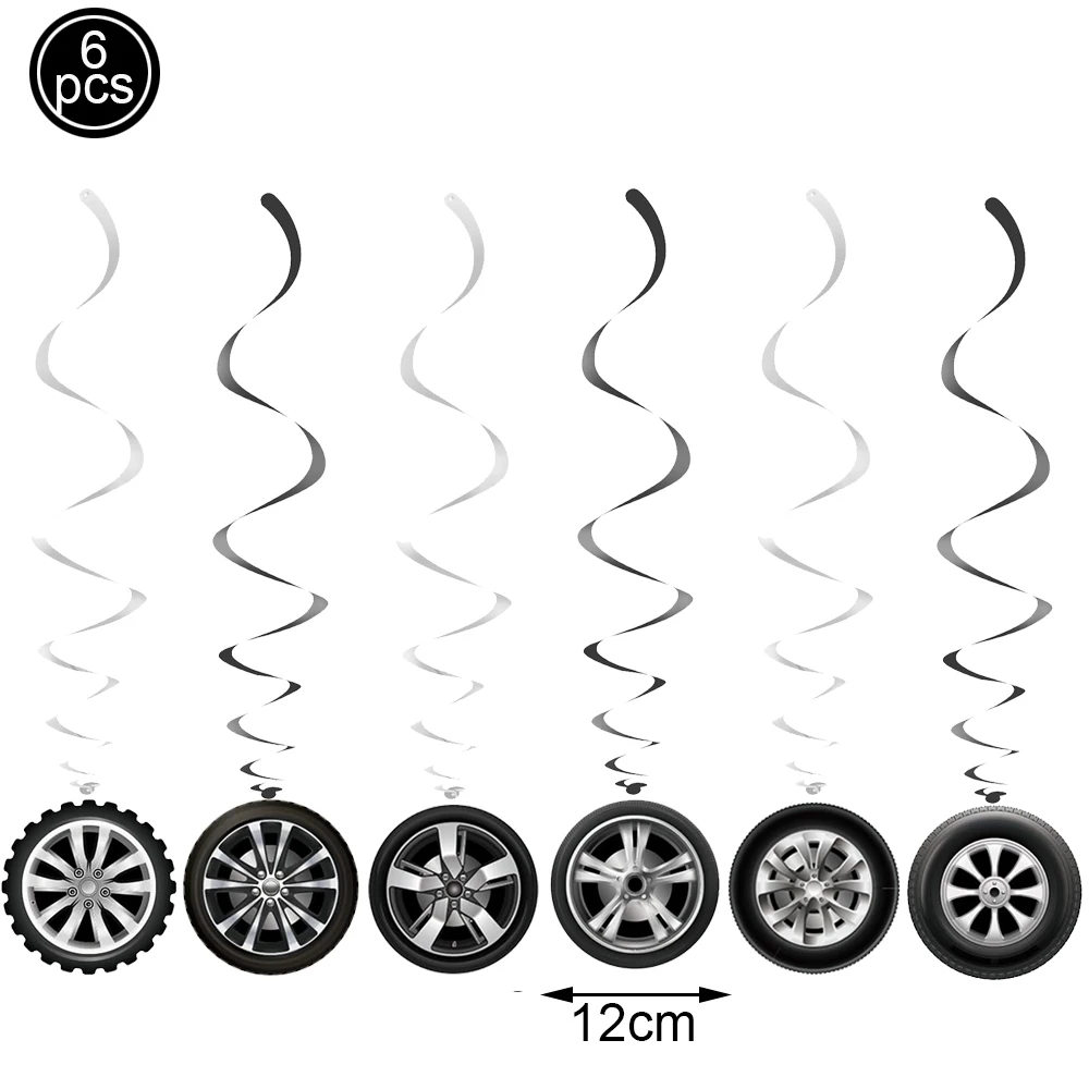 Race Car Party Hanging Decorations Wheel Tire Hanging Swirl Ornaments Racing Happy Birthday Banner Wheel Party Birthday Supplies