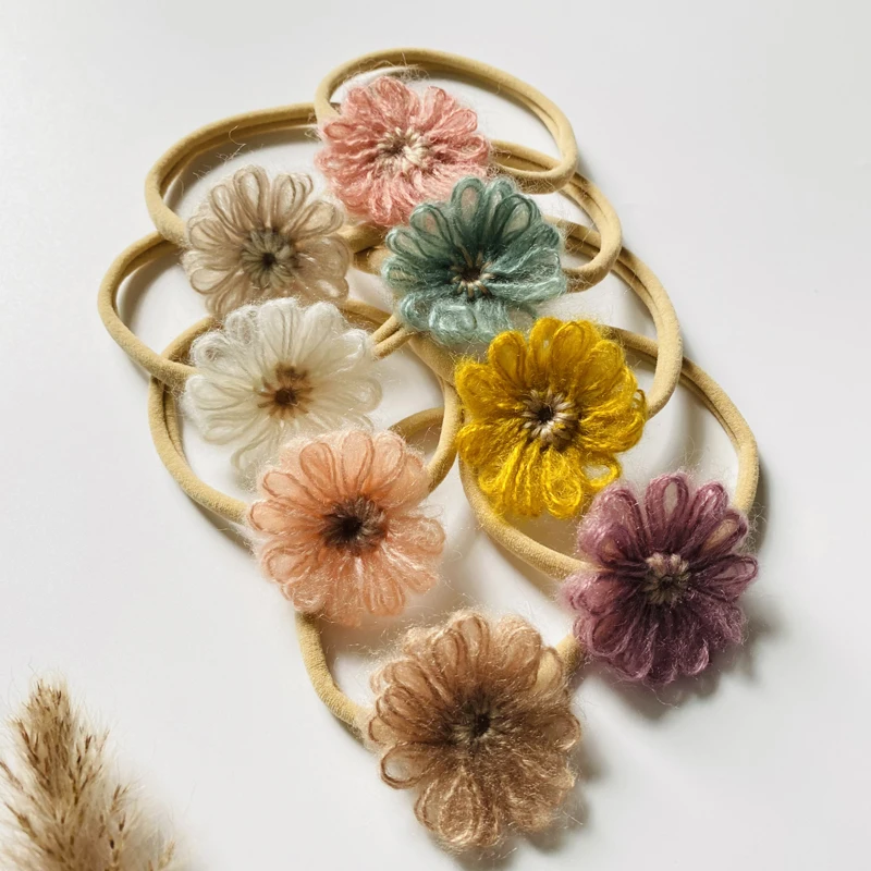 Baby Girl Headband Flowers Hair Bands Wool Yarn Children Stretchy Hairband For Toddler Thin Nylon Princess Accessories Korean baby girl headband flowers hair bands wool yarn children stretchy hairband for toddler thin nylon princess accessories korean