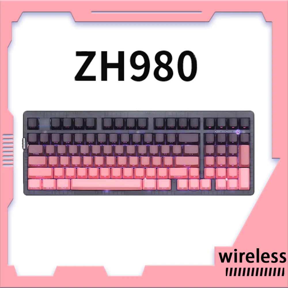 

Zh980 клавиатура с градиентом 97key Беспроводная Bluetooth боковая печать Rgb клавиатуры настроить три режима клавиатуры для Win/Mac компьютера