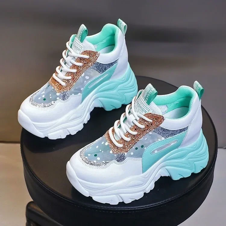 Women's Platform Shoes Autumn Casual Breathable Mesh Sequin Sneakers Wedges Sports Lace-up Non-slip women shoes,casual shoes,women sneakers