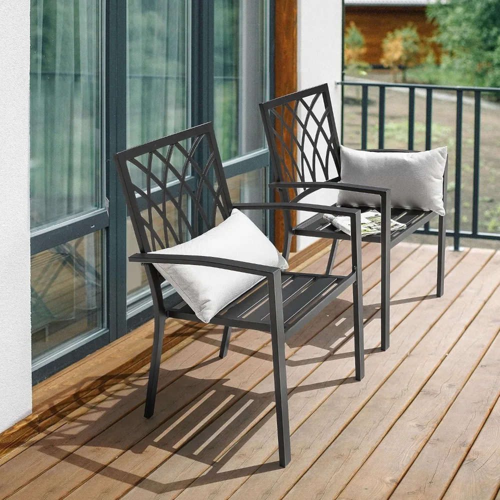 Patio Outdoor Dining Chairs Set of 2, Portable Patio Dining Chairs, Stackable Patio Chairs Metal Chairs for Backyard Lawn Deck 2