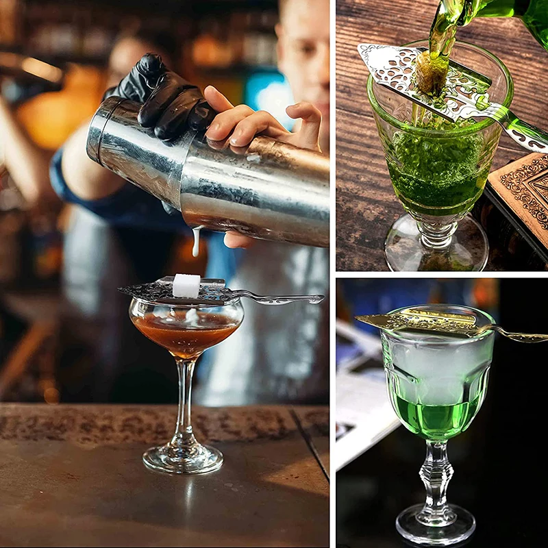 Stainless Steel Absinthe Spoons Vintage Cocktail Bar Glass Cup Drinking Filter Hollowed Out Absinthe Fountain Spoon Dripper
