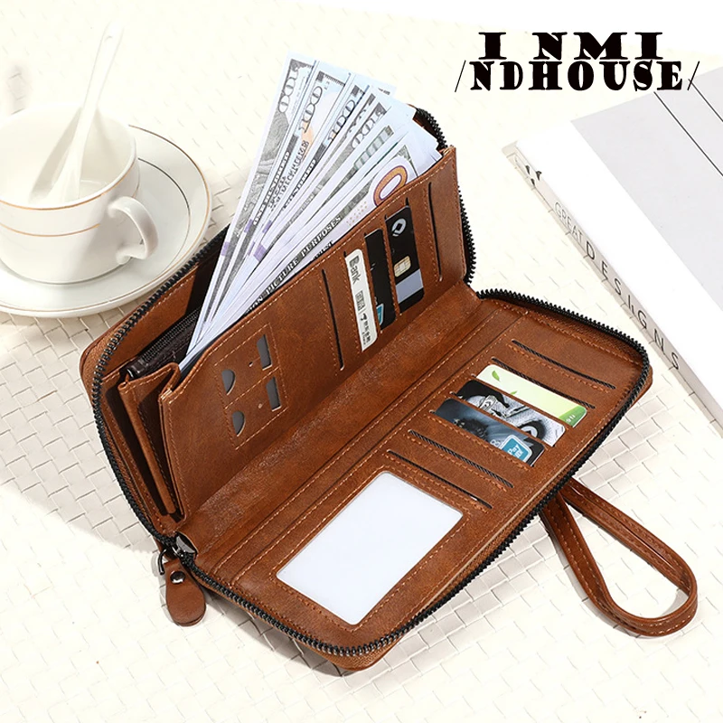 Mens Wallet Leather Business Card Holder Zipper Purse Luxury Wallets for Men RFID Protection Purses Carteira Masculina Luxury