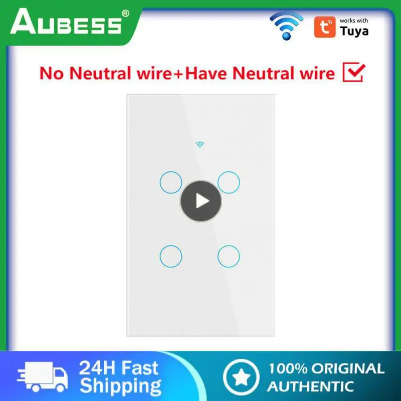 

Умный настенный сенсорный выключатель Tuya WiFi US, 1 шт., переключатель с нейтральным проводом/без нейтрального провода, требуется 120, работает с Alexa,
