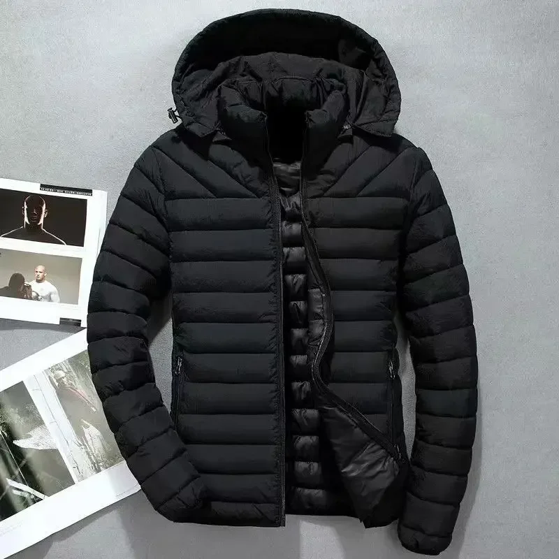 

Male Padded Coats Black Parkas Short Hooded Men's Down Jacket Lightweight Puffer Padding Korean Popular Clothes Winter Elegant