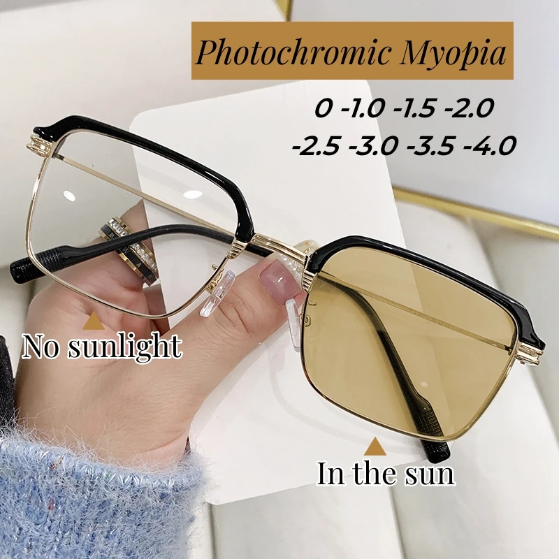 

New Trend Photochromic Myopia Glasses Men Women Color Changing Eyeglasses Anti UV Sunglasses Luxury Minus Diopter Eyewear 0~-4.0