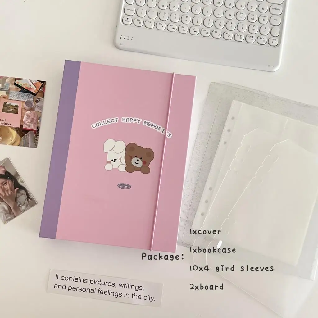 SKYSONIC 2025 New A5 Binder Collect Book 25mm Ring Cover Puppy Bear Diary Journal Refills Bandage Postcards Sticker Organizer 6