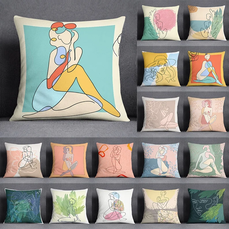 

Outline Woman Body on Floral Series Pillow Gift Home Office Decoration Pillow Bedroom Sofa Car Cushion Cover Pillowcase