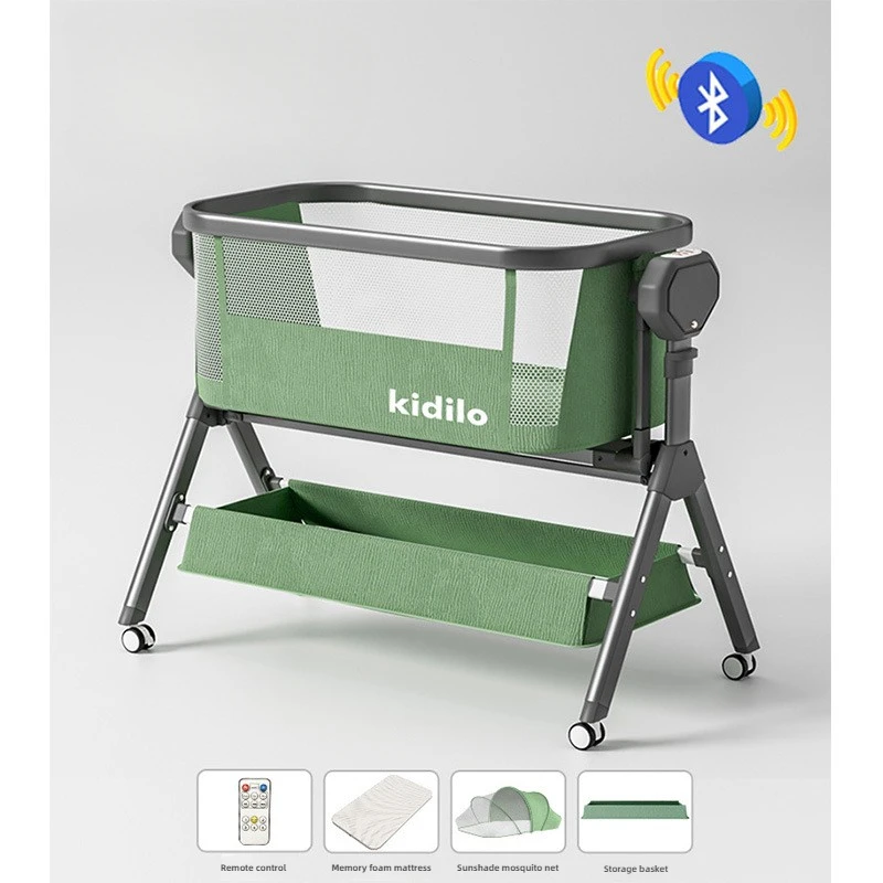 kidilo Culla multifunzionale, mobile e pieghevole, letto grande con giunture elettriche, culla neonato Materiale metallico, stile minimalista - immagine 3