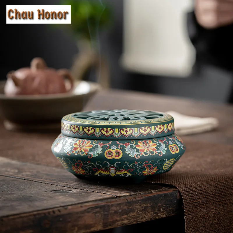 

Retro Ceramic Cloisonne Enamel Color Path Aromatherapy Incense Holder Mist Smoking Steamers Smell Distributor Chinese Collection