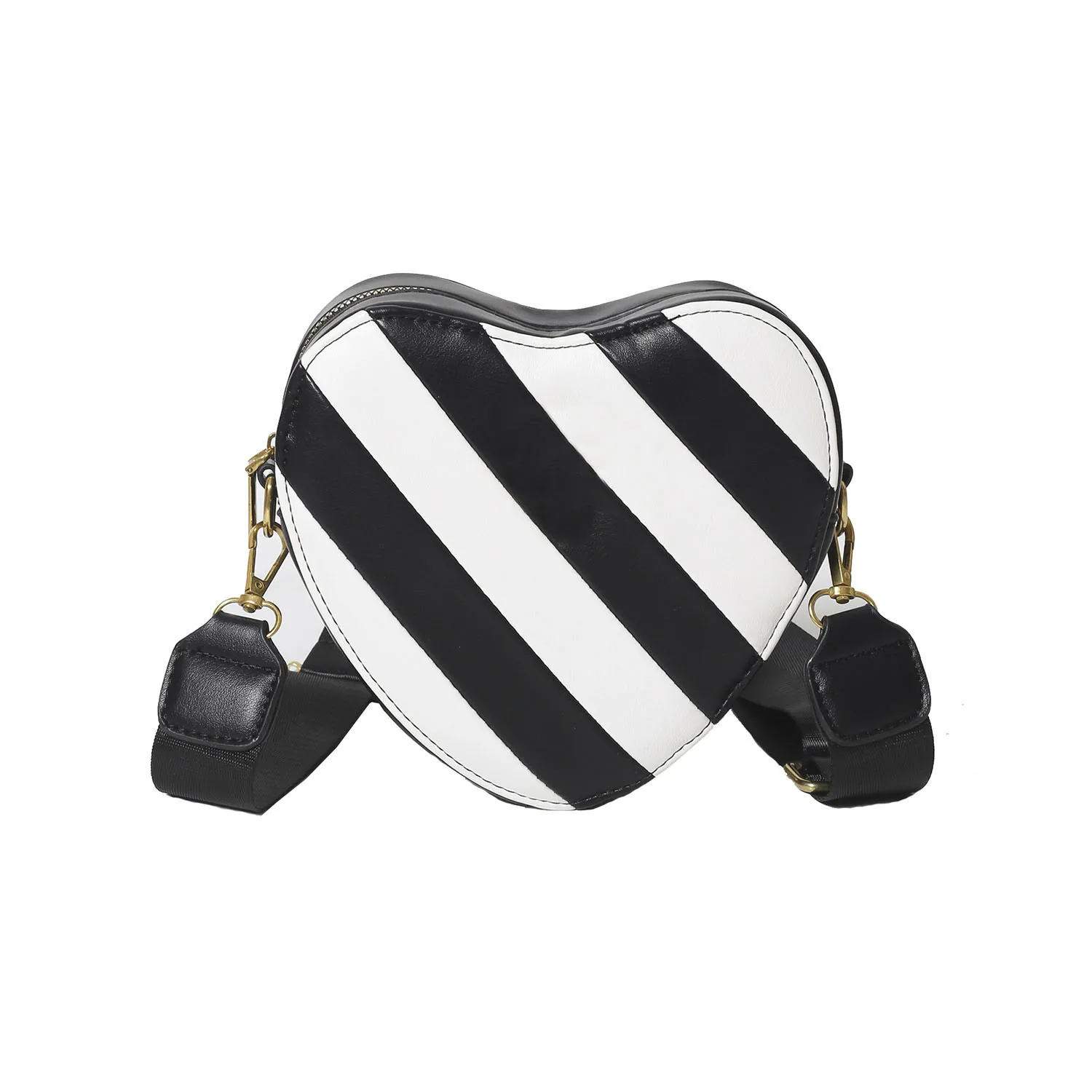 Women's K-G Heart Shaped Black White Stitching Fashion Chain Bag Shoulder Bag Crossbody PU Leather Ladies CrossBody Handbag