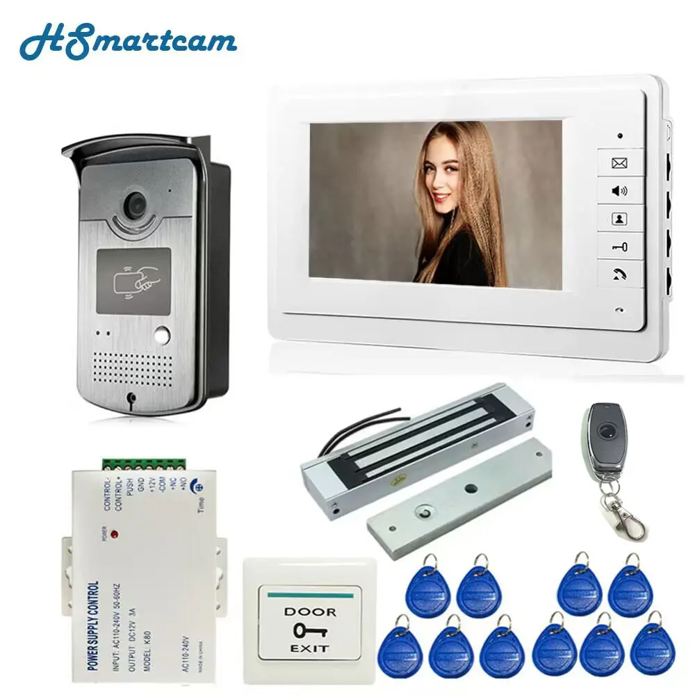 

Wired 7 inch Home Video Door Phone Intercom Entry System 1 Monitor With 1 RFID Access HD Camera add Magnetic Lock Access Control