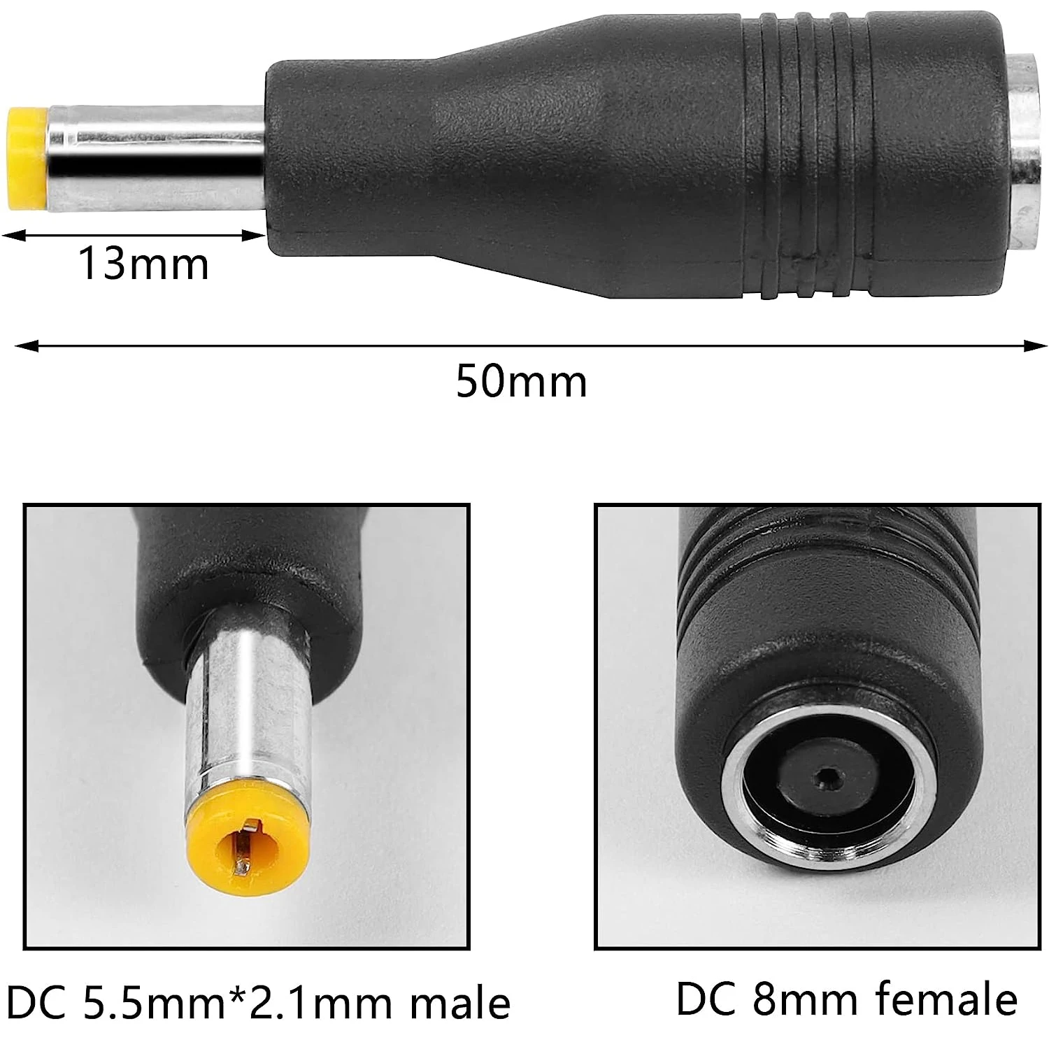 DC Power Plug Adapter 2Pcs DC 8mm Male to 5.5mm x 2.1mm Female and 2Pcs 5.5mm x 2.1mm Male to 8mm Female Connectors 4-P