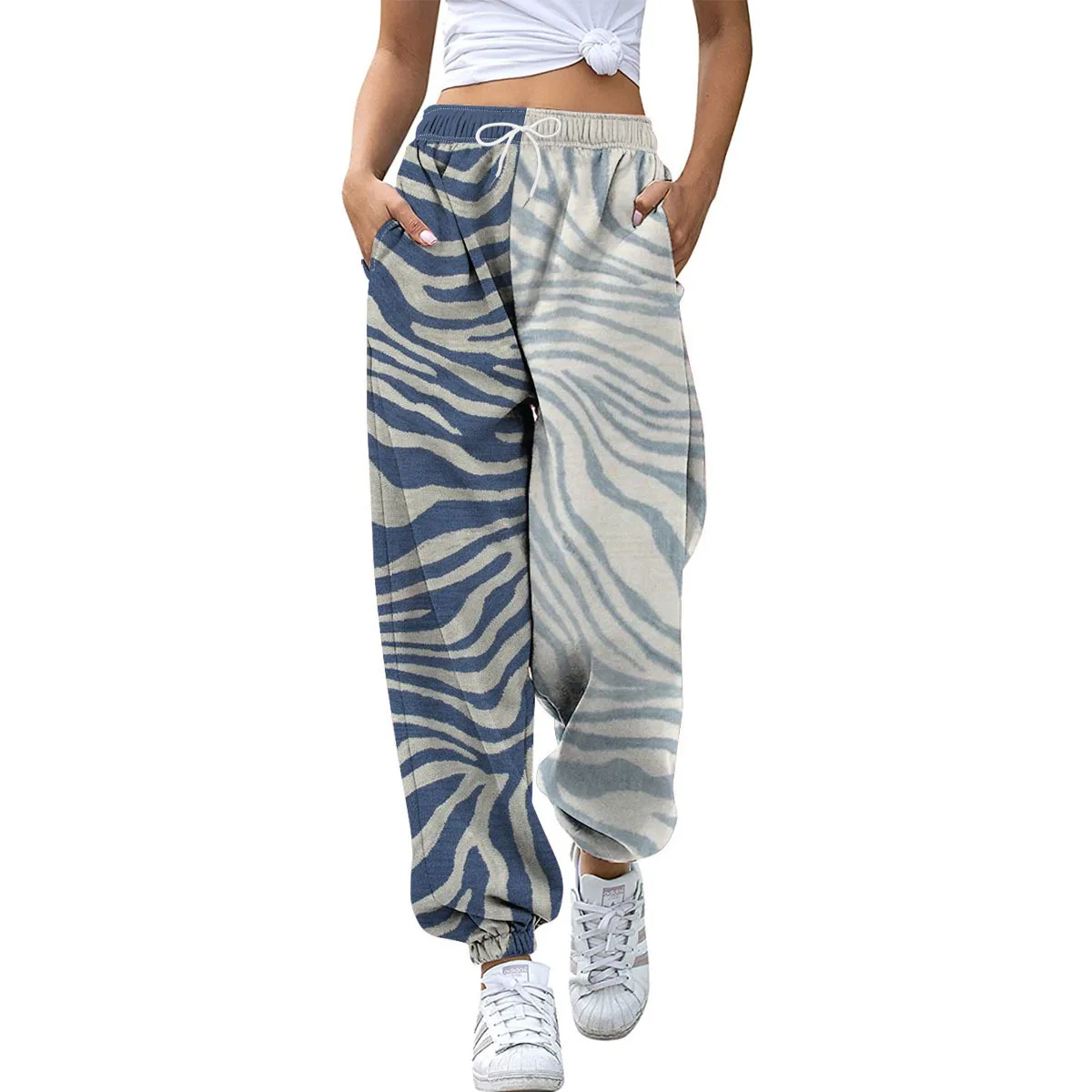 

Zebra Stripe Casual Sweatpants Women Classic Sports Pants Winter Oversize Harajuku Joggers Daily Baggy Gray Black Wide Trousers